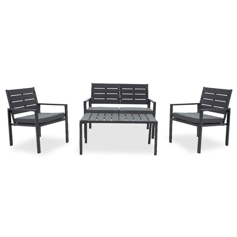 Set de gradina Patio metal 4 bucăți cu perne negre