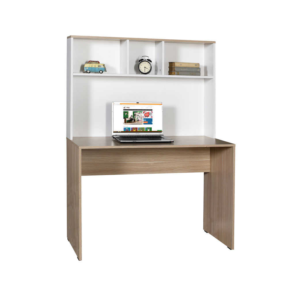 Birou Adore Base cu biblioteca, Alb - Stejar,  110x149x52 cm