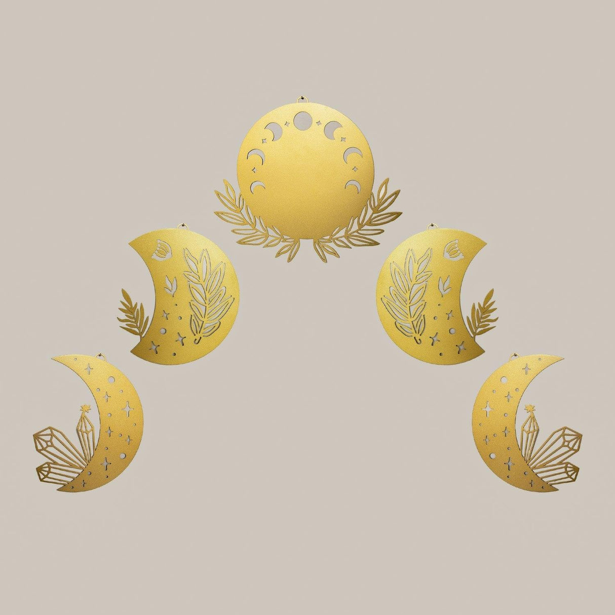 Accesoriu metal decorativ de perete Moon Phases Metal Wall Art - APT615 - Gold, Aur, 2x37x184 cm