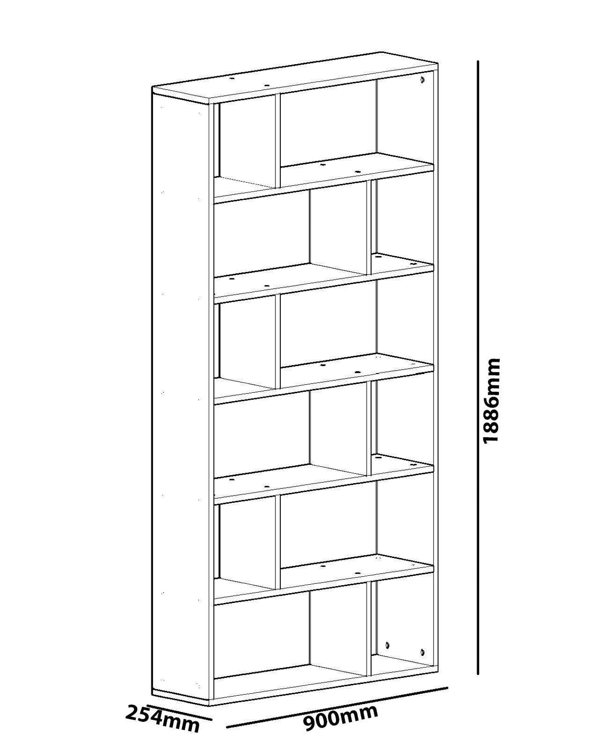 Biblioteca Aasna 7 rafturi, Alb, 90 x 189 x 25 cm