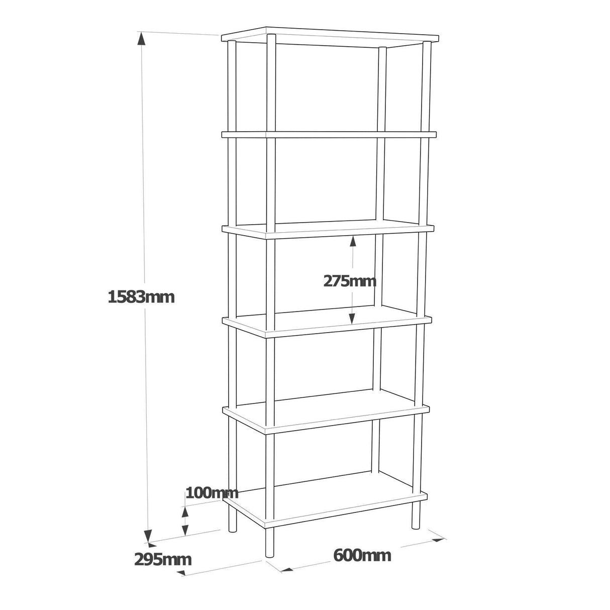 Biblioteca Airbnb cadru metalic cu 5 rafturi, Stejar, 60 x 158 x 30 cm