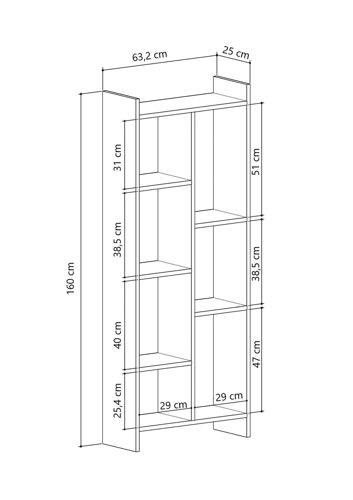 Biblioteca Anza, Stejar, 63,2x160x25 cm