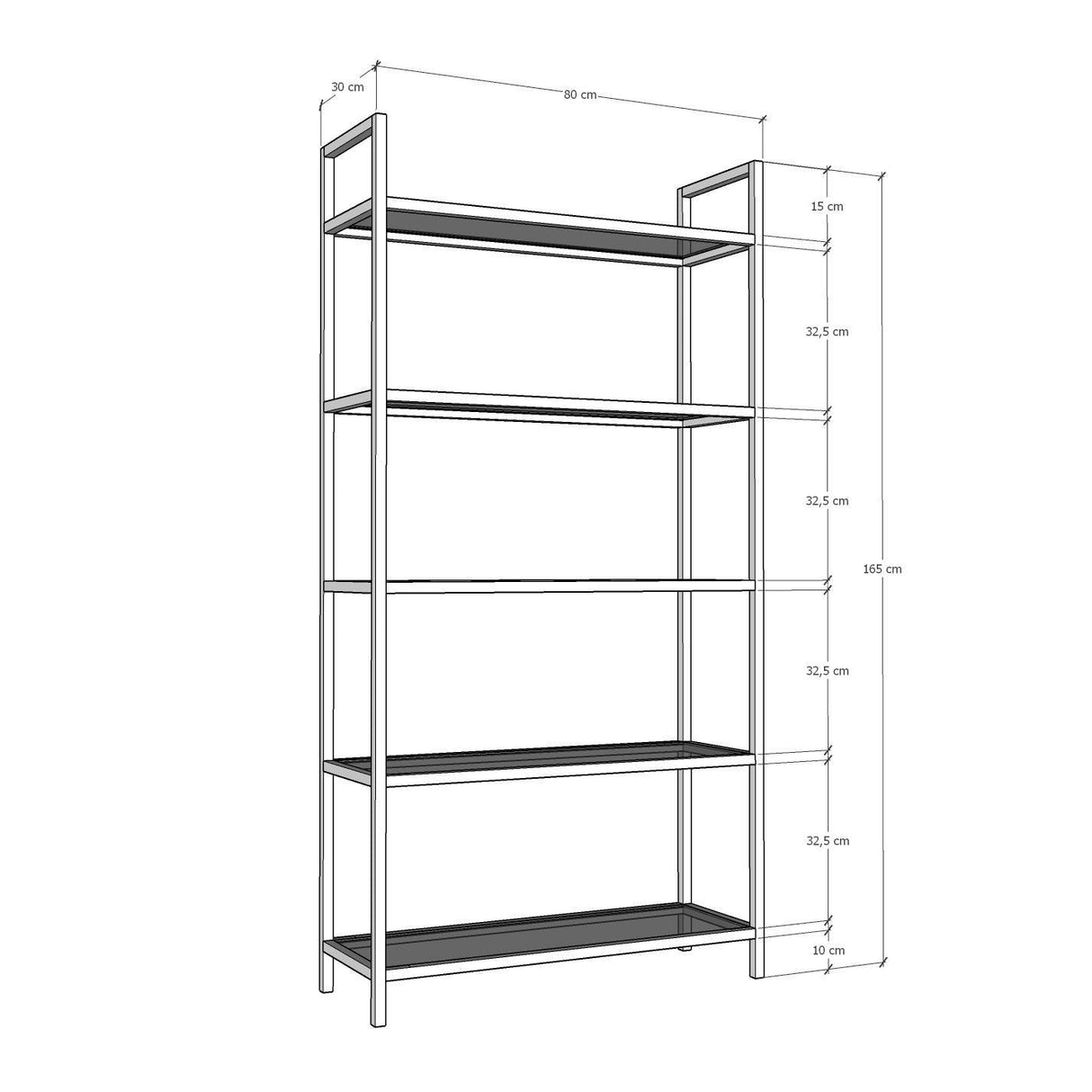 Biblioteca K100, Negru, 30x165x80 cm