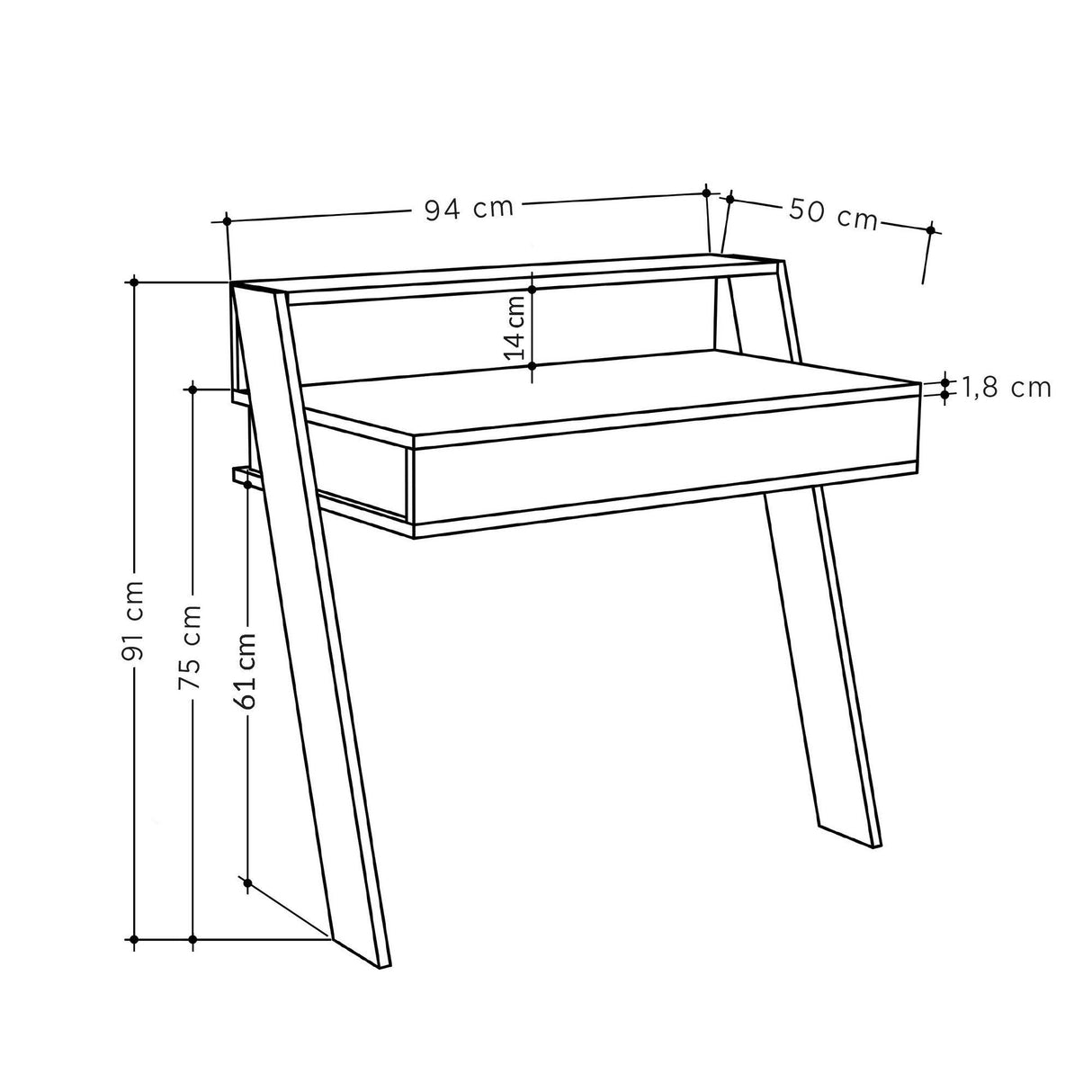 Birou Cowork cu sertar, Alb, 94 x 91 x 50 cm