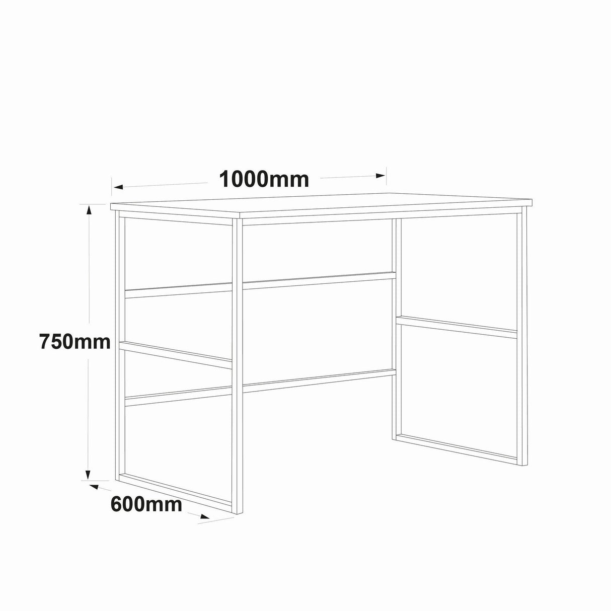 Birou Doina Mediu cadru metal, Stejar, 100 x 75 x 60 cm