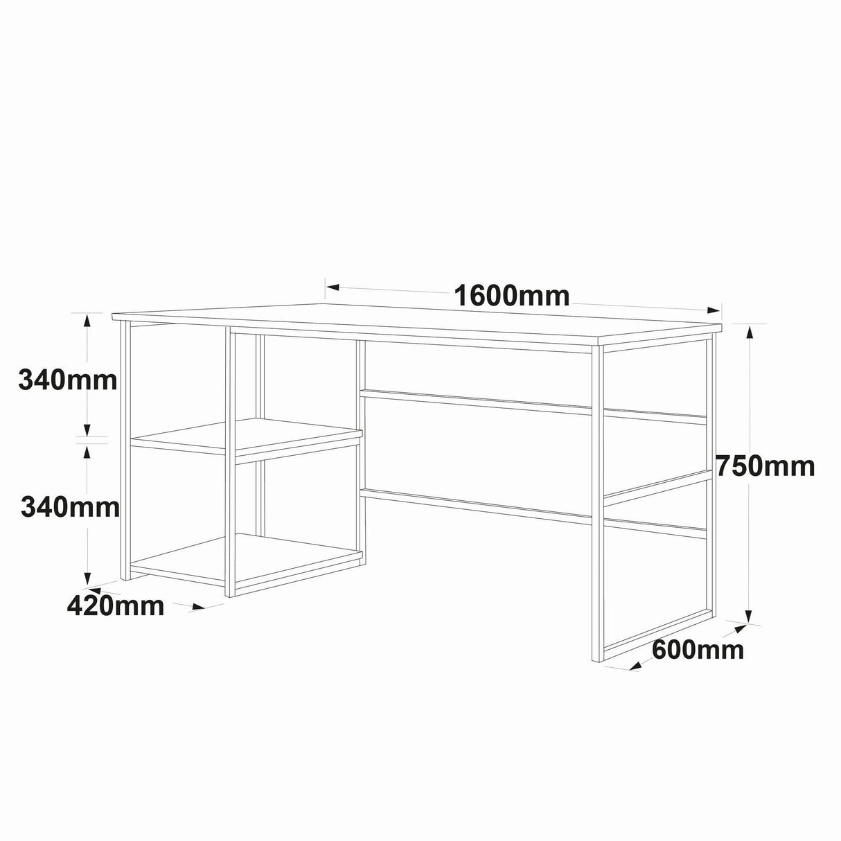 Birou Dual Frelancer cadru metal, Stejar, 160 x 75 x 60 cm