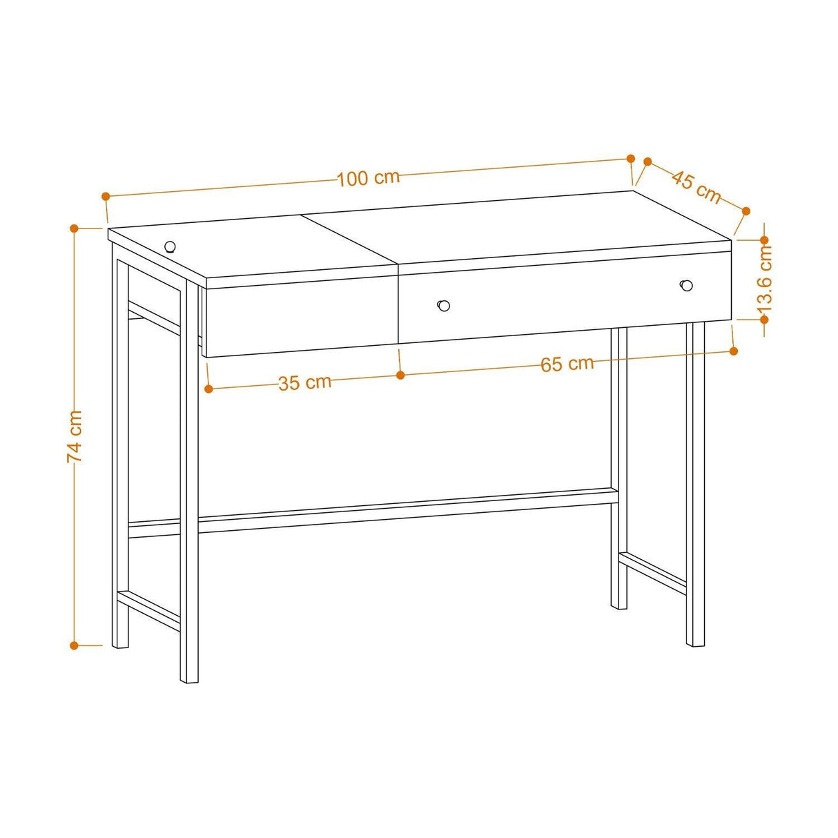 Birou Fom cu sertar si capac, Alb, 100 x 74 x 45 cm