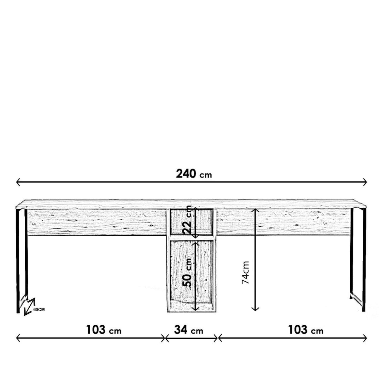 Birou Ikili L196, Bej, 240x74x60 cm