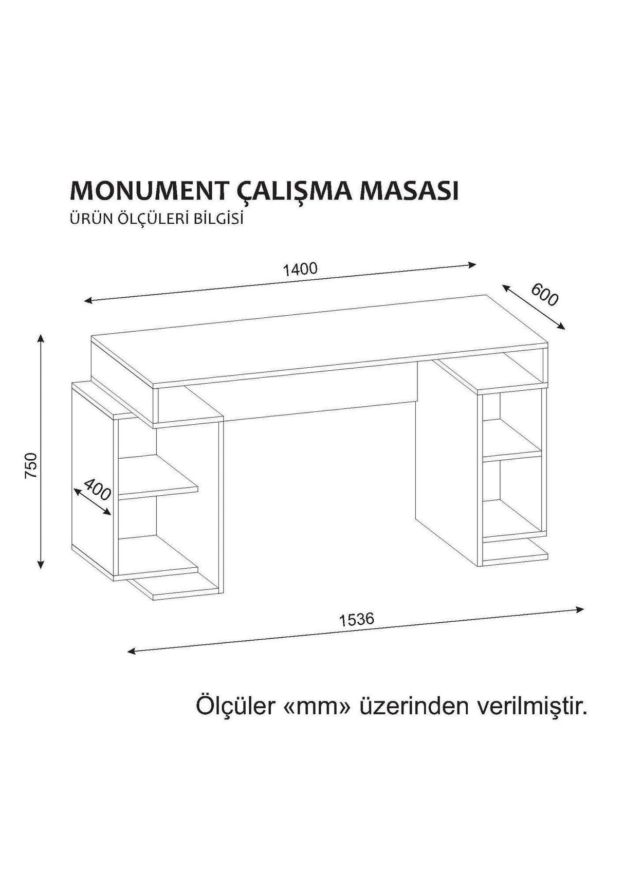 Birou Monument cu rafturi, Alb - Rosu, 154 x 75 x 60 cm