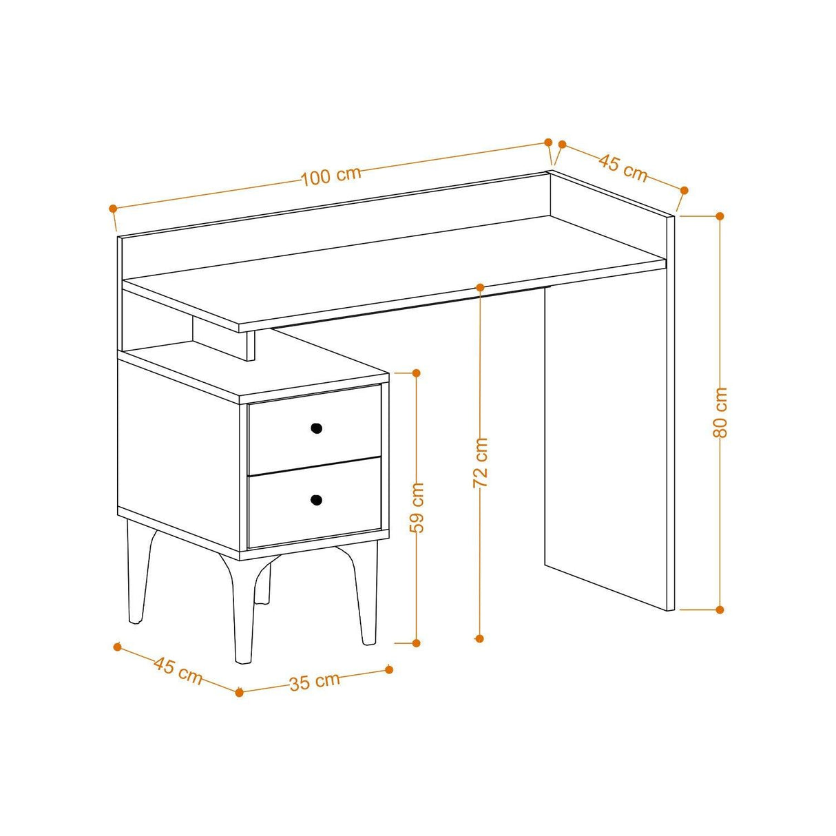 Birou Puuk cu 2 sertare, Stejar, 100 x 80 x 45 cm