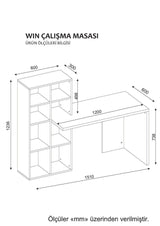 Birou Win cu biblioteca, Alb, 60 x 124 x 30 cm