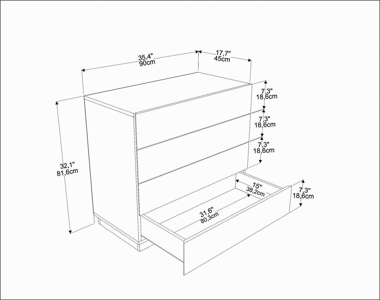 Comoda Evate, Alb, 90x81.6x45 cm