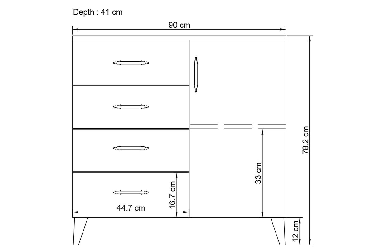 Comoda Mihra 202 - White, Alb, 90x78x41 cm