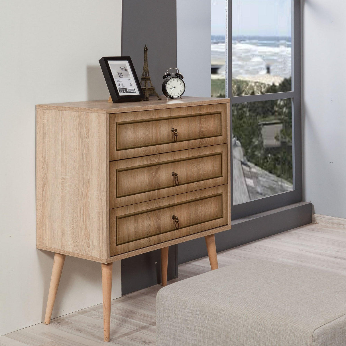 Comoda Trio Dresser 7, Stejar Sonoma, 90x40x80 cm