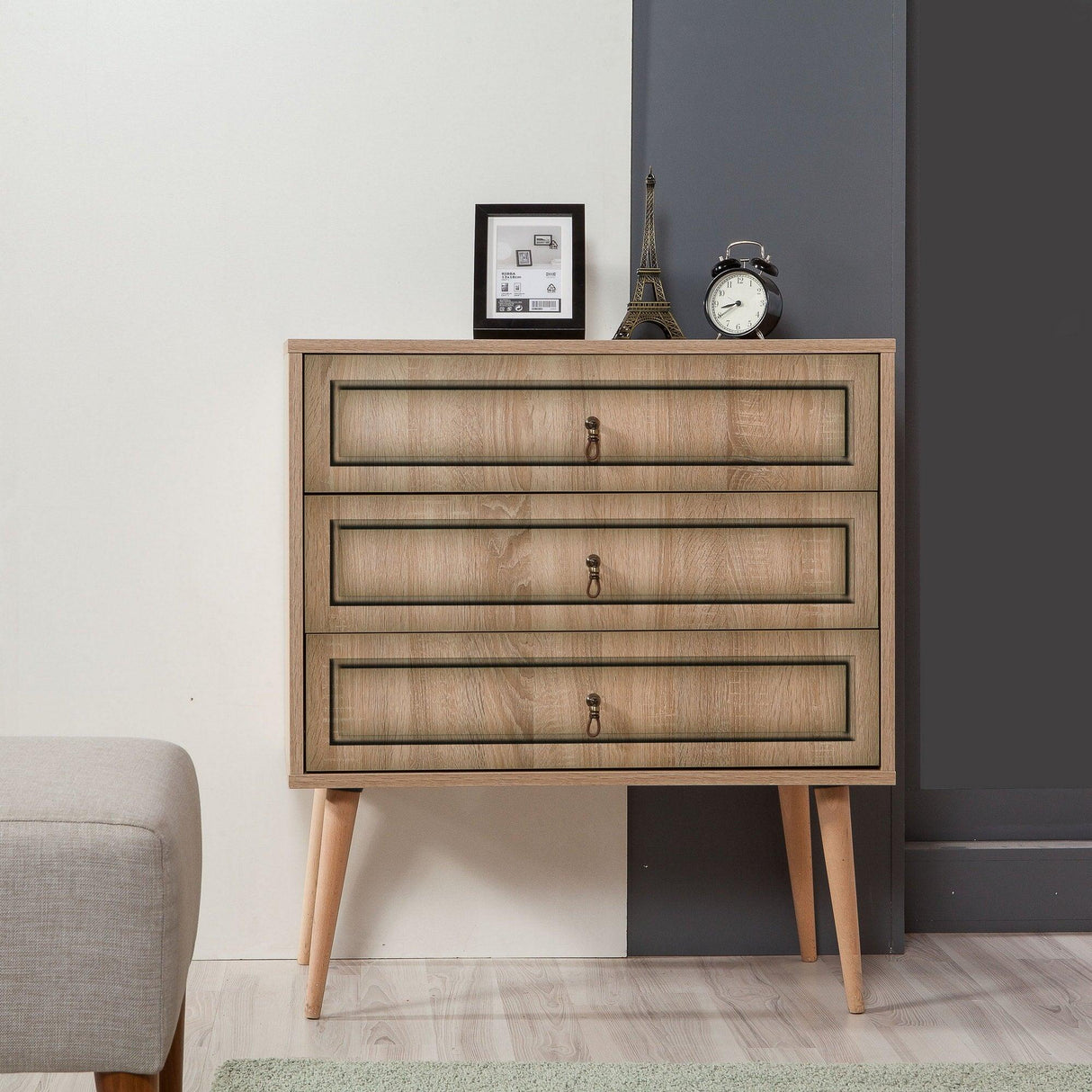 Comoda Trio Dresser 8, Stejar Sonoma, 90x40x80 cm