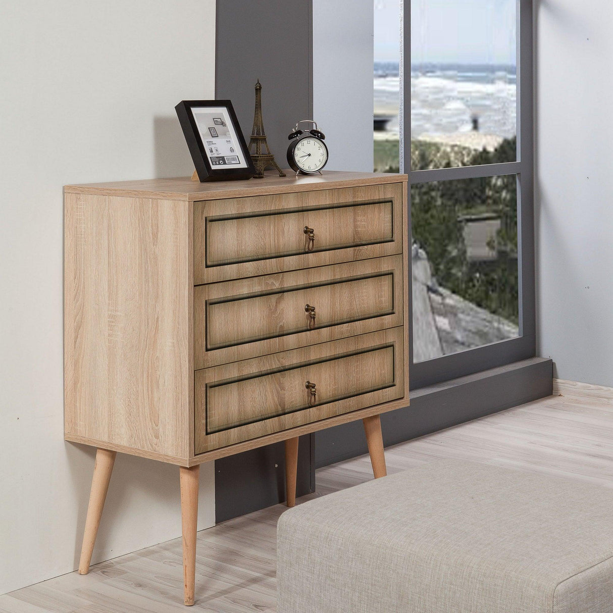 Comoda Trio Dresser 8, Stejar Sonoma, 90x40x80 cm