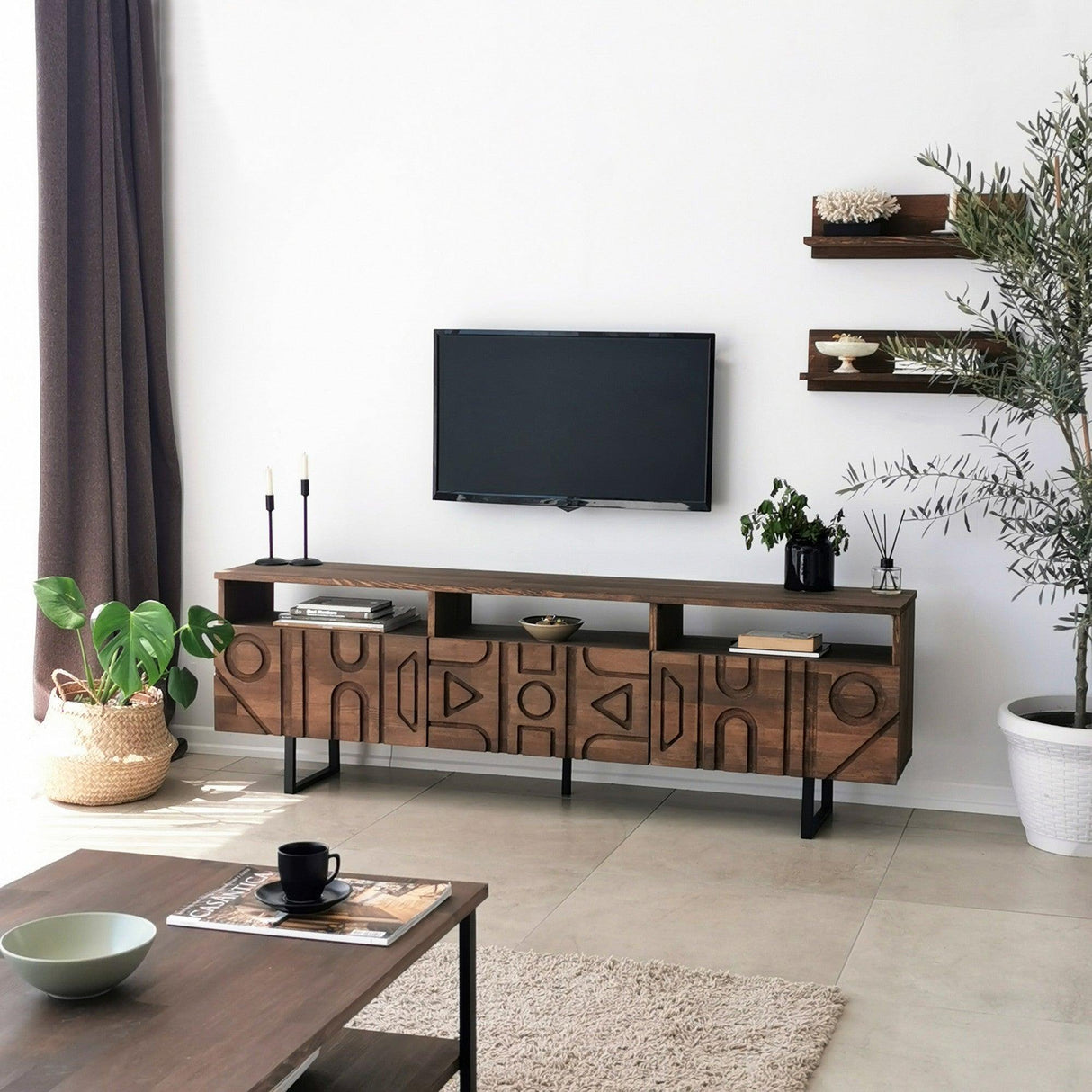 Comoda TV Aristo - Walnut, Nuc, 12x15x50 cm