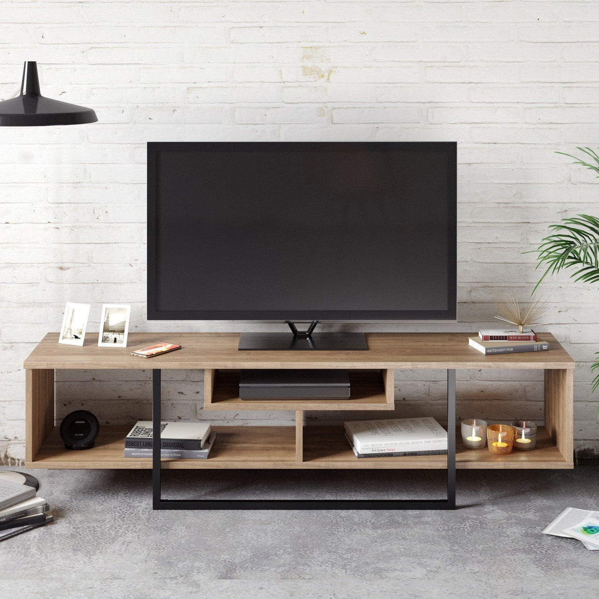 COMODA TV Asal (150) - Walnut, Black, Nuc, 149x40x33 cm