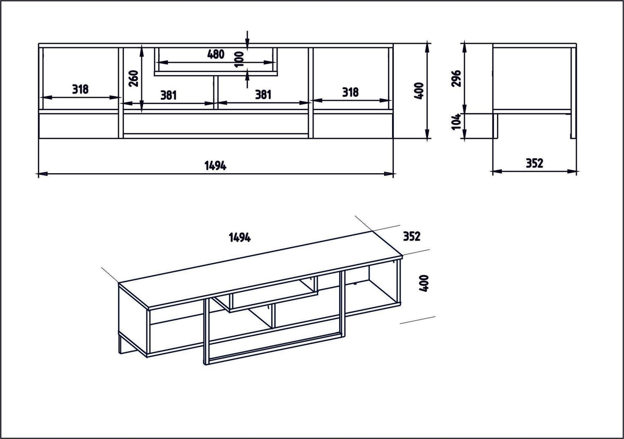 COMODA TV Asal (150) - Walnut, Black, Nuc, 149x40x33 cm