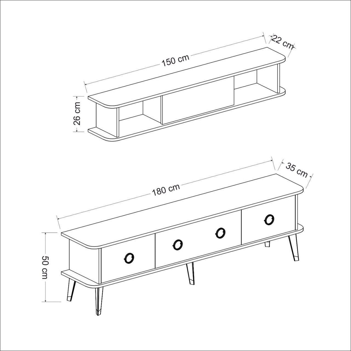 Comoda TV Bien, Gri, 180x50x35 cm