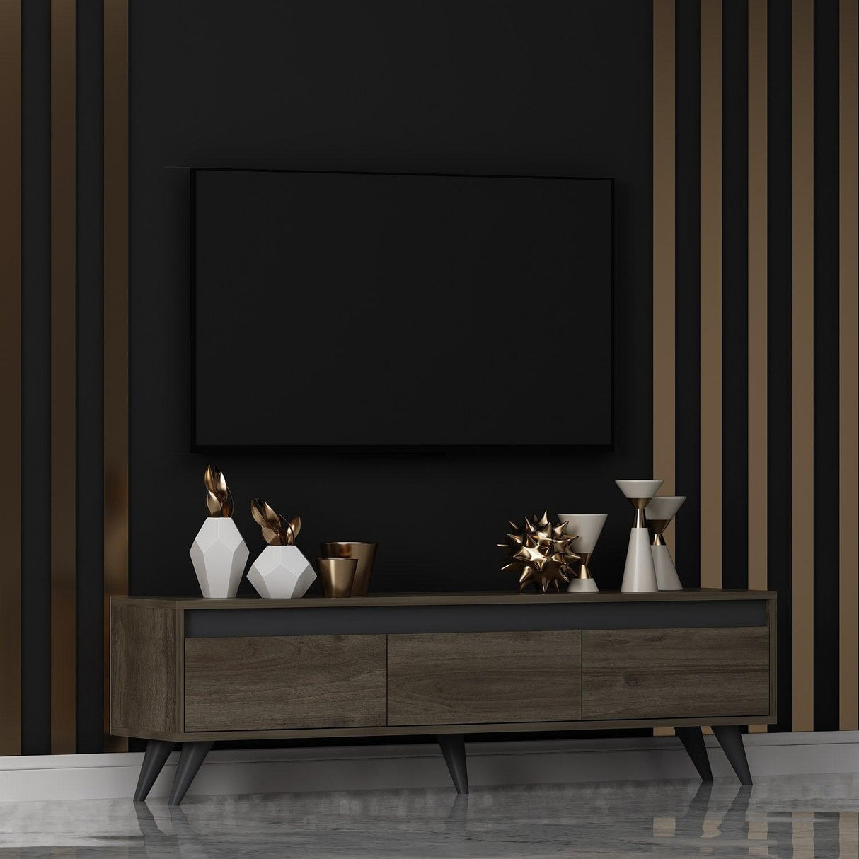 Comoda TV Century - Walnut, Nuc, 45x30x150 cm