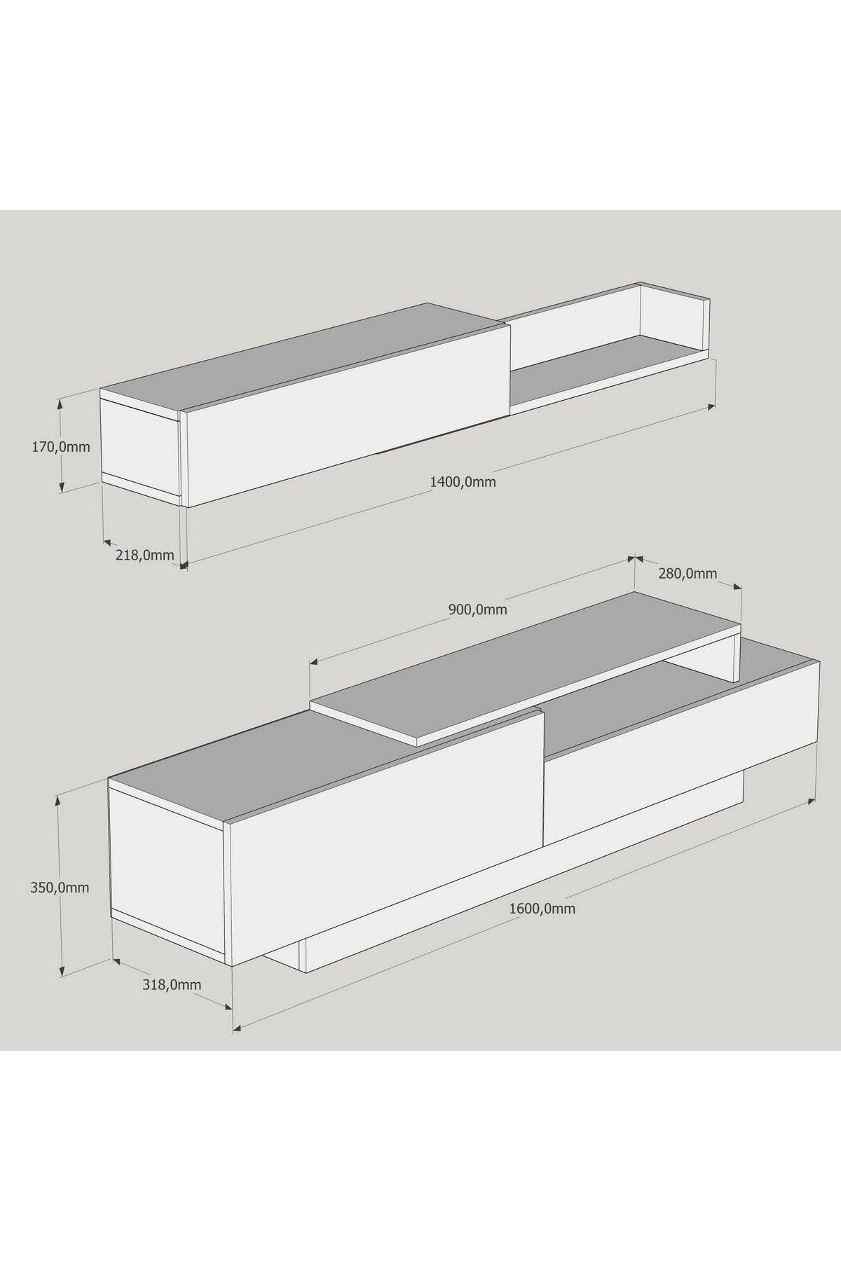 COMODA TV Elda - White, Walnut, Alb, 160x35x32 cm