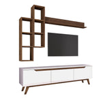 Comoda tv Hirvat cu biblioteca elegant, Alb - Nuc, 180 x 49 x 35 cm