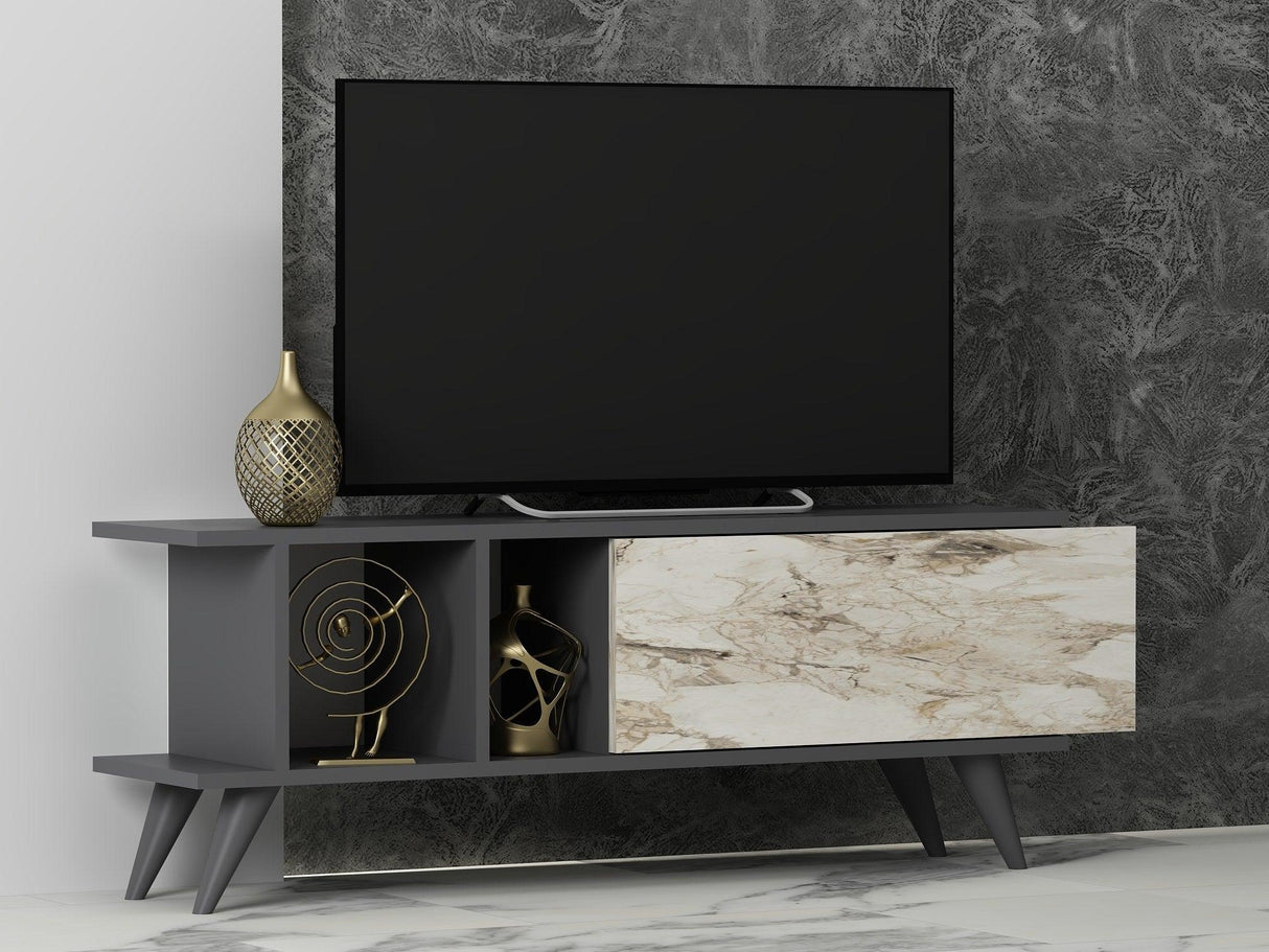 Comoda TV Liberty - Anthracite, Marble, Gri, 45x30x120 cm