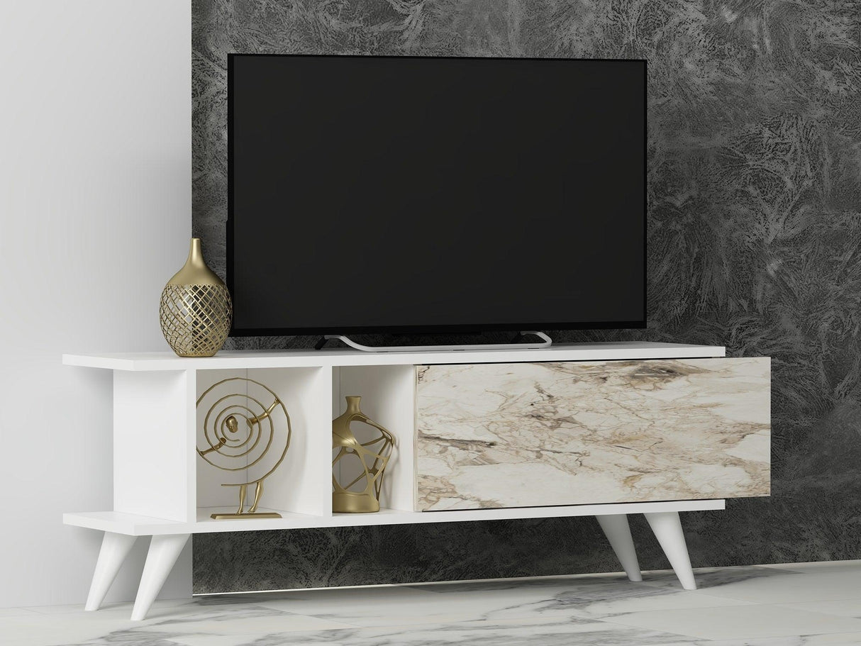 Comoda TV Liberty - White, Marble, Alb, 45x30x120 cm