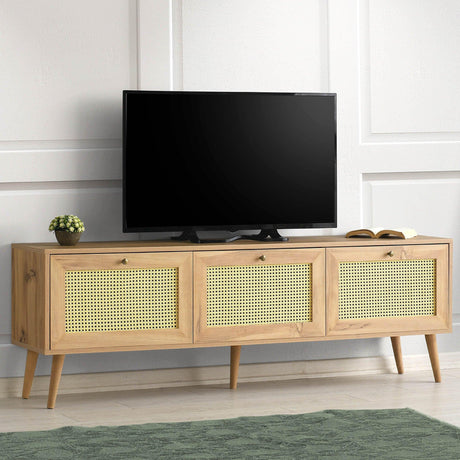 Comoda Tv  Likya 3 compartimente Scandinav, Crem, 180 x 60 x 40 cm