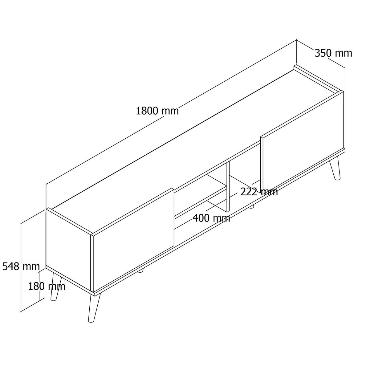 COMODA TV Lotus - 1350, Stejar, 180x52x34 cm