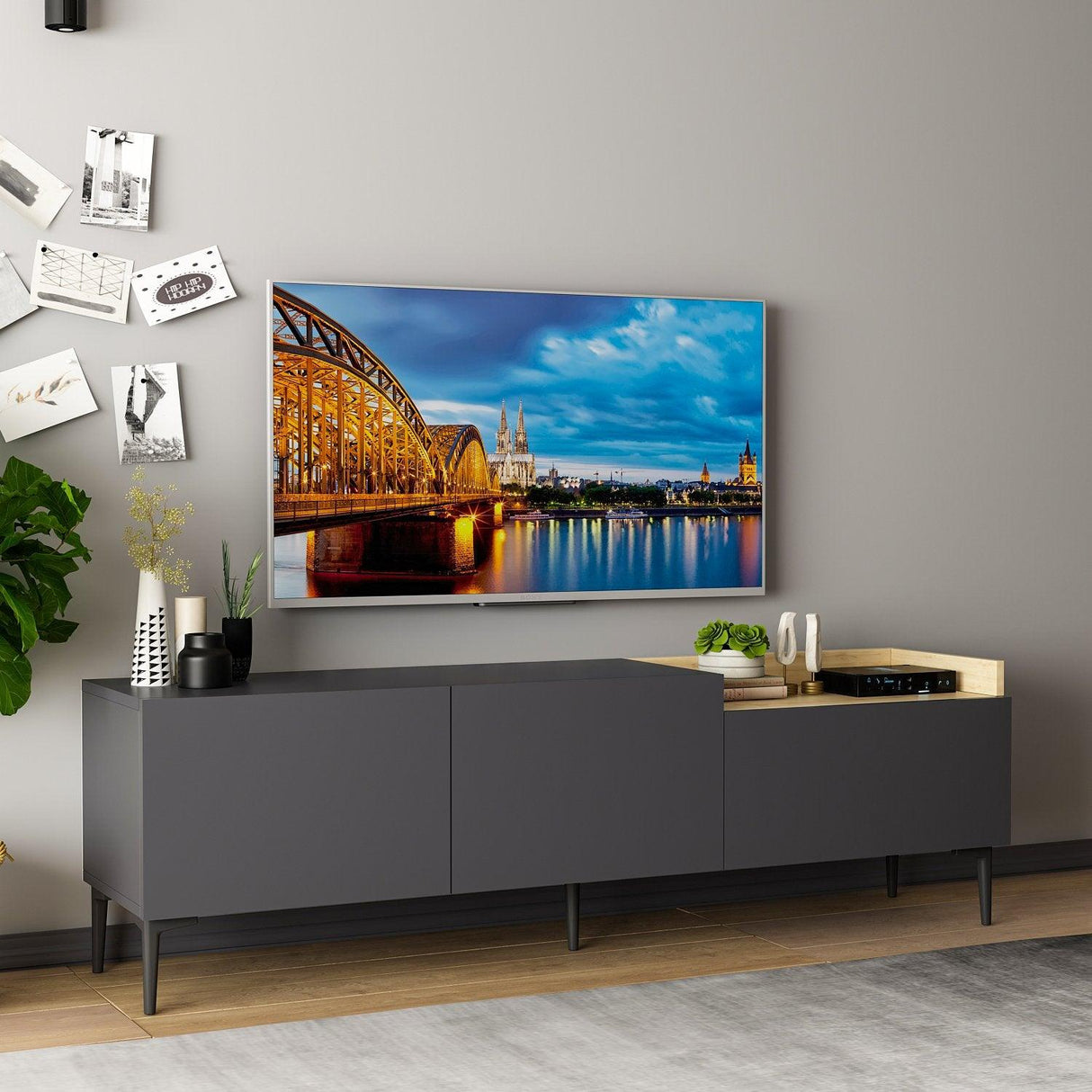 COMODA TV Mia - Anthracite, Gri, 160x48x37 cm