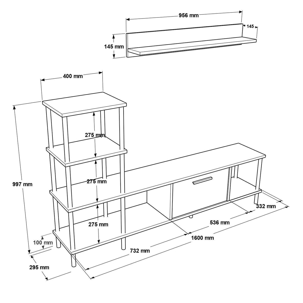 COMODA TV NB2-AG, Stejar, 30x100x160 cm