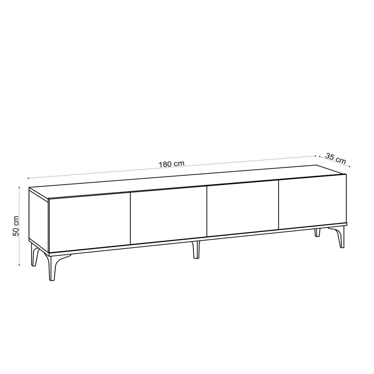 Comoda Tv Nora cu 4 usi picior metalic, Stejar, 180 x 50 x 35 cm