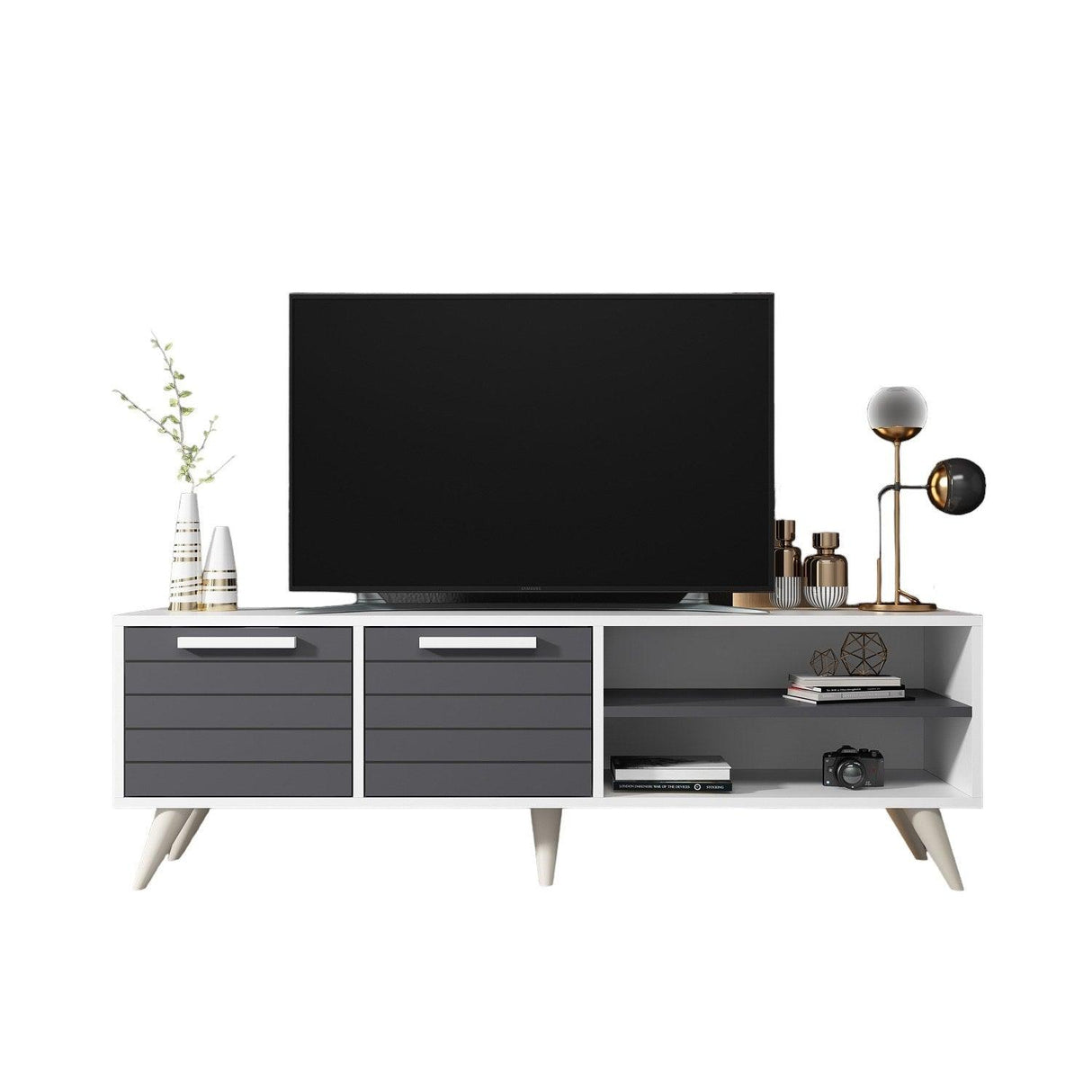 Comoda TV Noyan - White, Anthracite, Alb, 48x30x150 cm