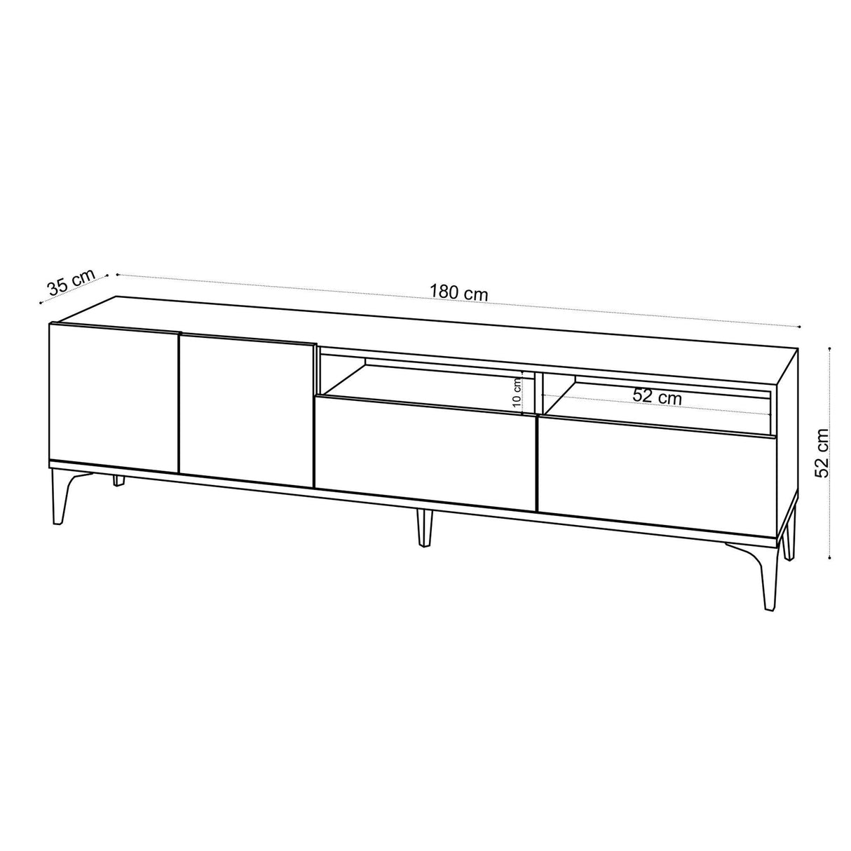 Comoda Tv Sheriff cu 4 usi Stil Skandinav, Stejar, 180 x 52 x 35 cm