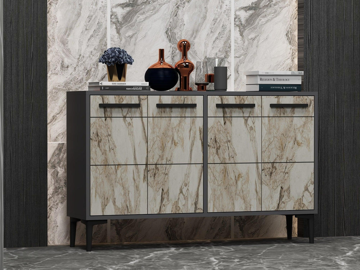 Comoda TV Stria - Anthracite, Marble, Gri, 75x30x120 cm