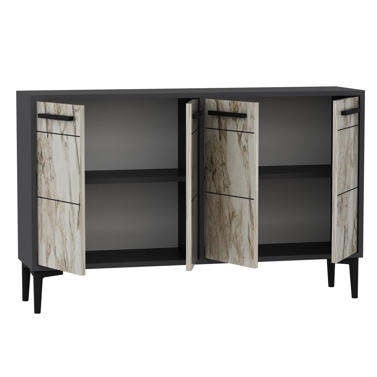 Comoda TV Stria - Anthracite, Marble, Gri, 75x30x120 cm