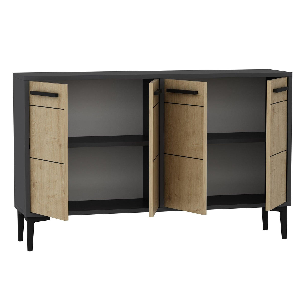 Comoda TV Stria - Anthracite, Sapphire Oak, Gri, 75x30x120 cm