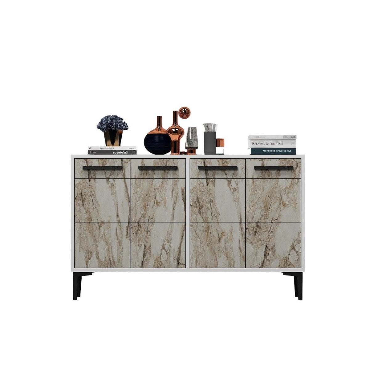 Comoda TV Stria - White, Marble, Alb, 75x30x120 cm