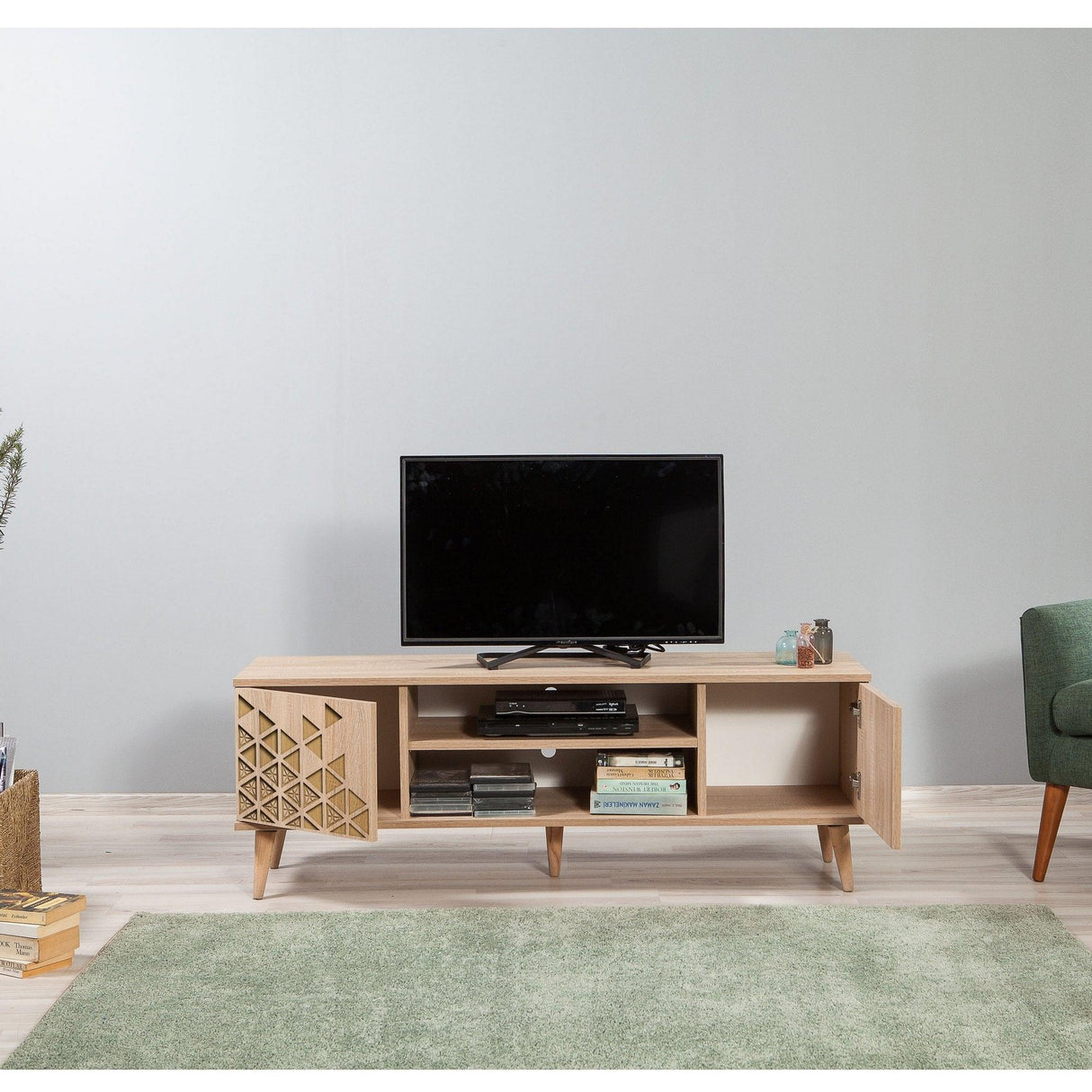 COMODA TV Truva -  TV Stand 1, Stejar Sonoma, 50x40x140 cm