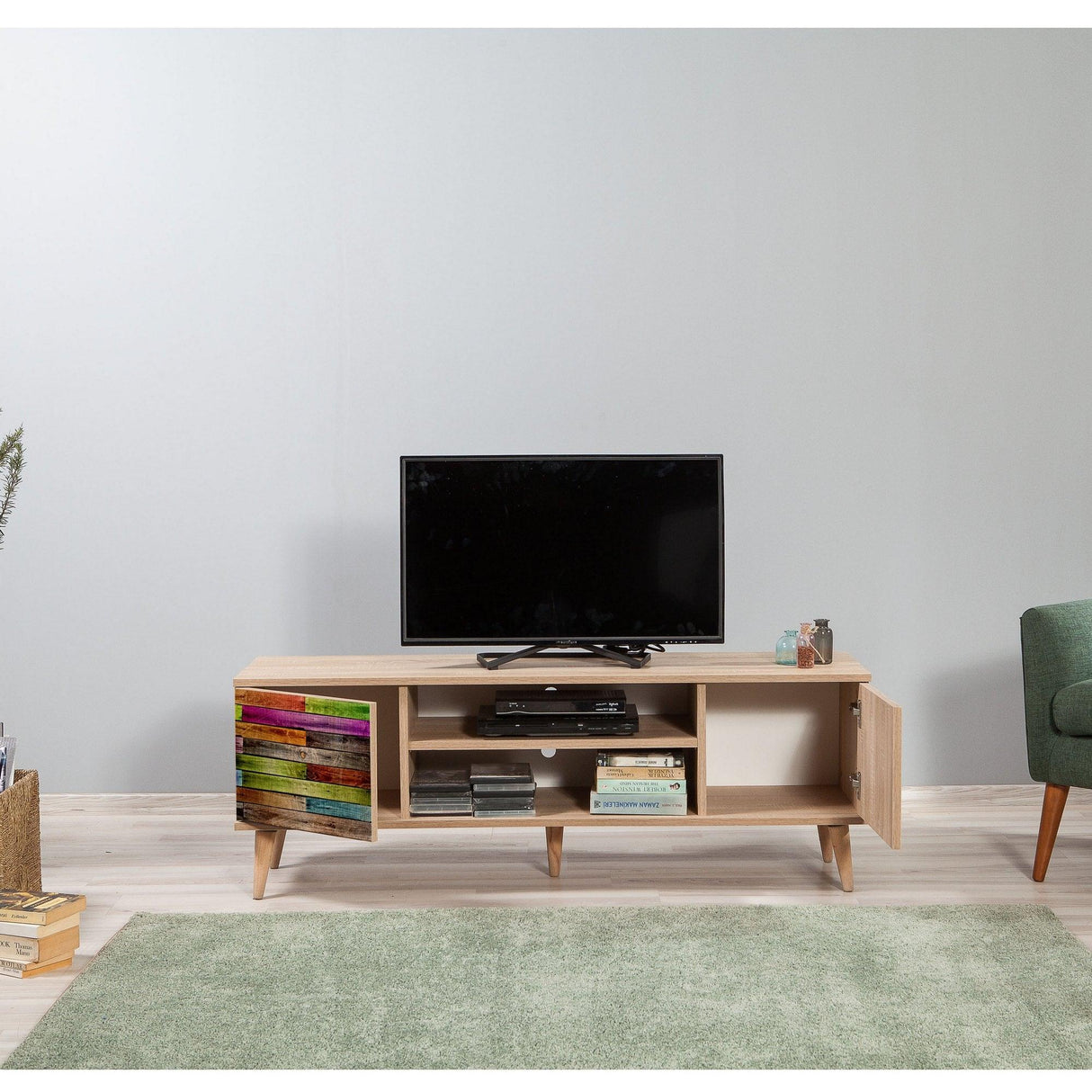 COMODA TV Truva -  TV Stand 3, Stejar Sonoma, 50x40x140 cm