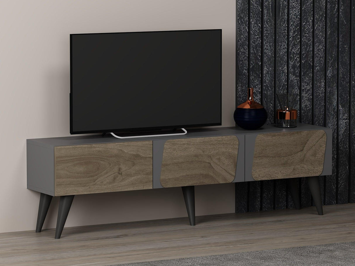 Comoda TV Veas - Anthracite, Walnut, Gri, 43x30x150 cm