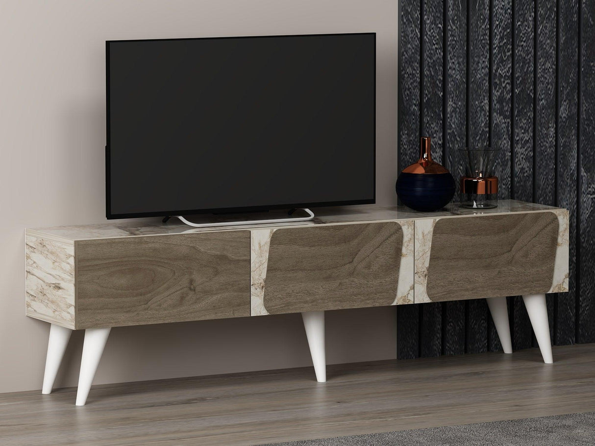 Comoda TV Veas - Marble, Walnut, Marmură, 43x30x150 cm