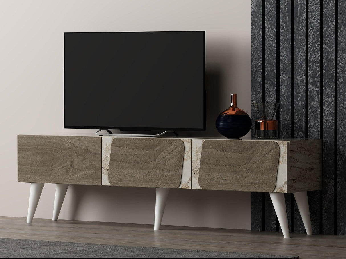 Comoda TV Veas - Marble, Walnut, Marmură, 43x30x150 cm