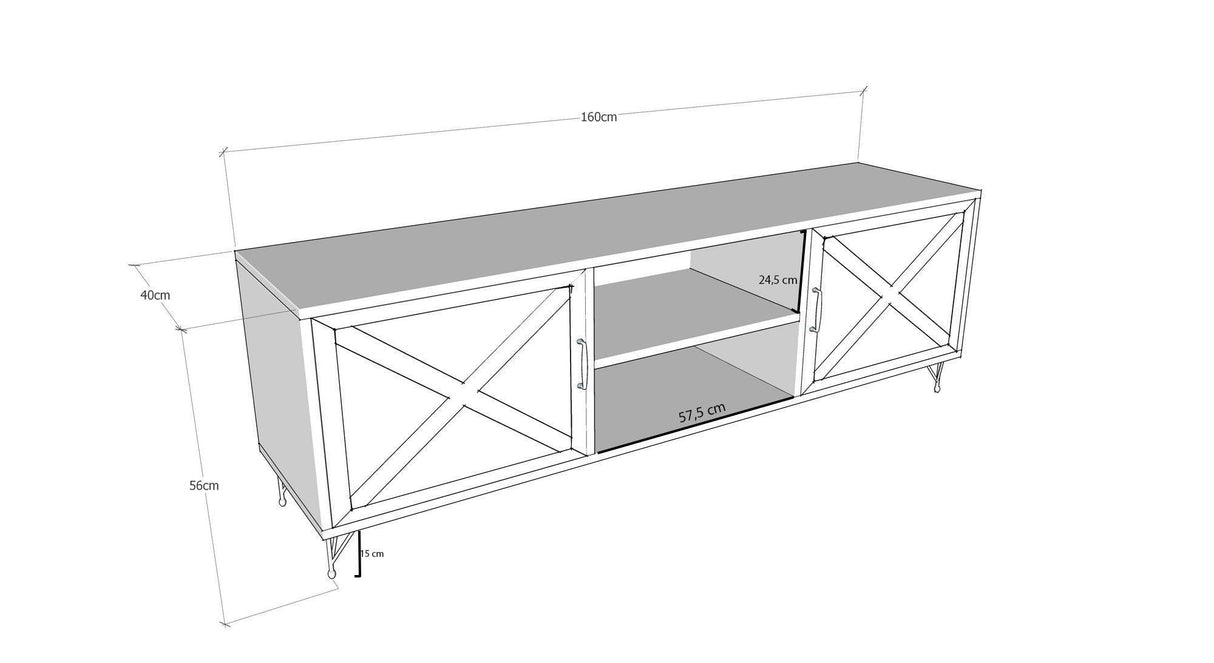 Comoda  TV Venus cu 2 usi, Gri, 160 x 56 x 40 cm