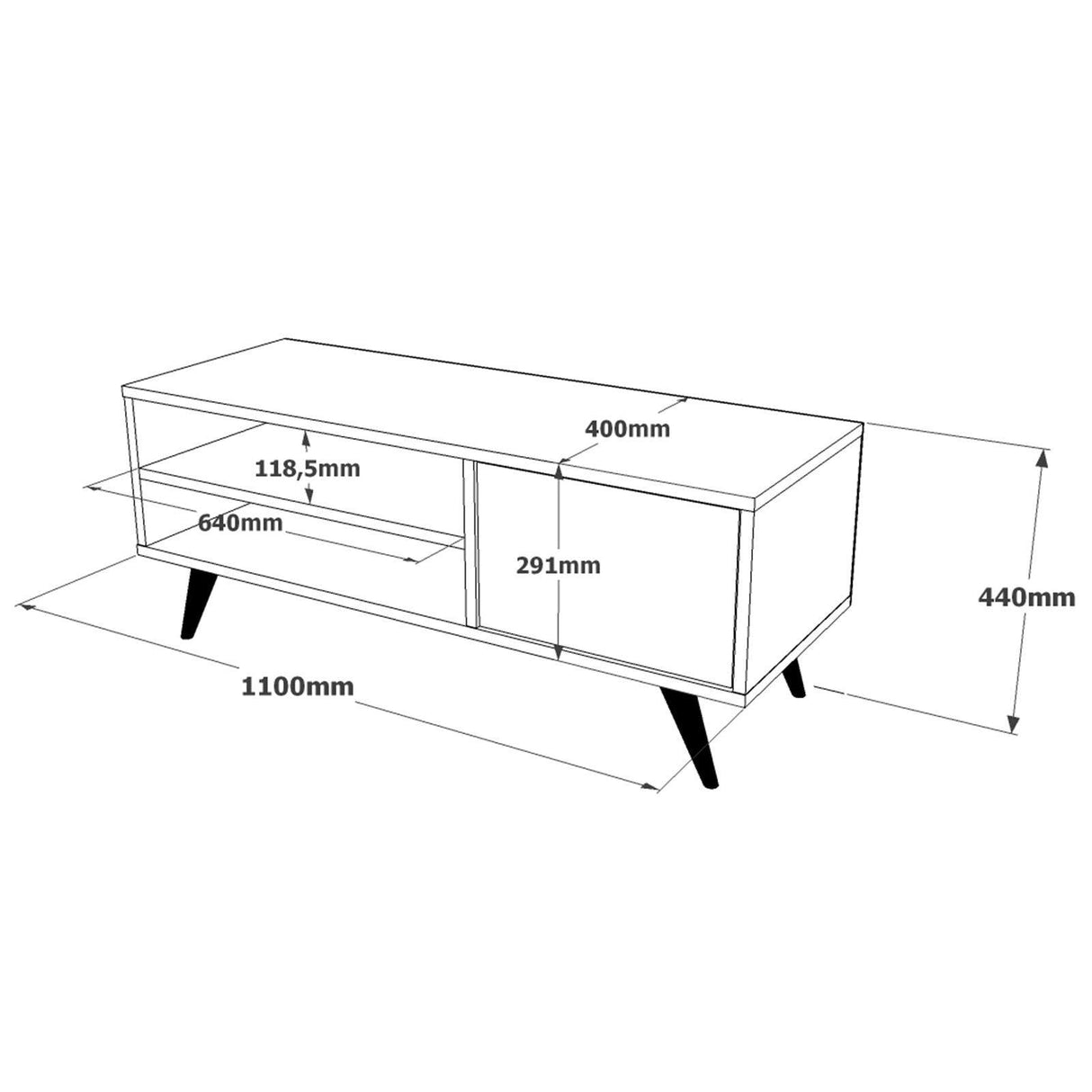 COMODA TV VO8 - BA, Negru, 110x44x40 cm