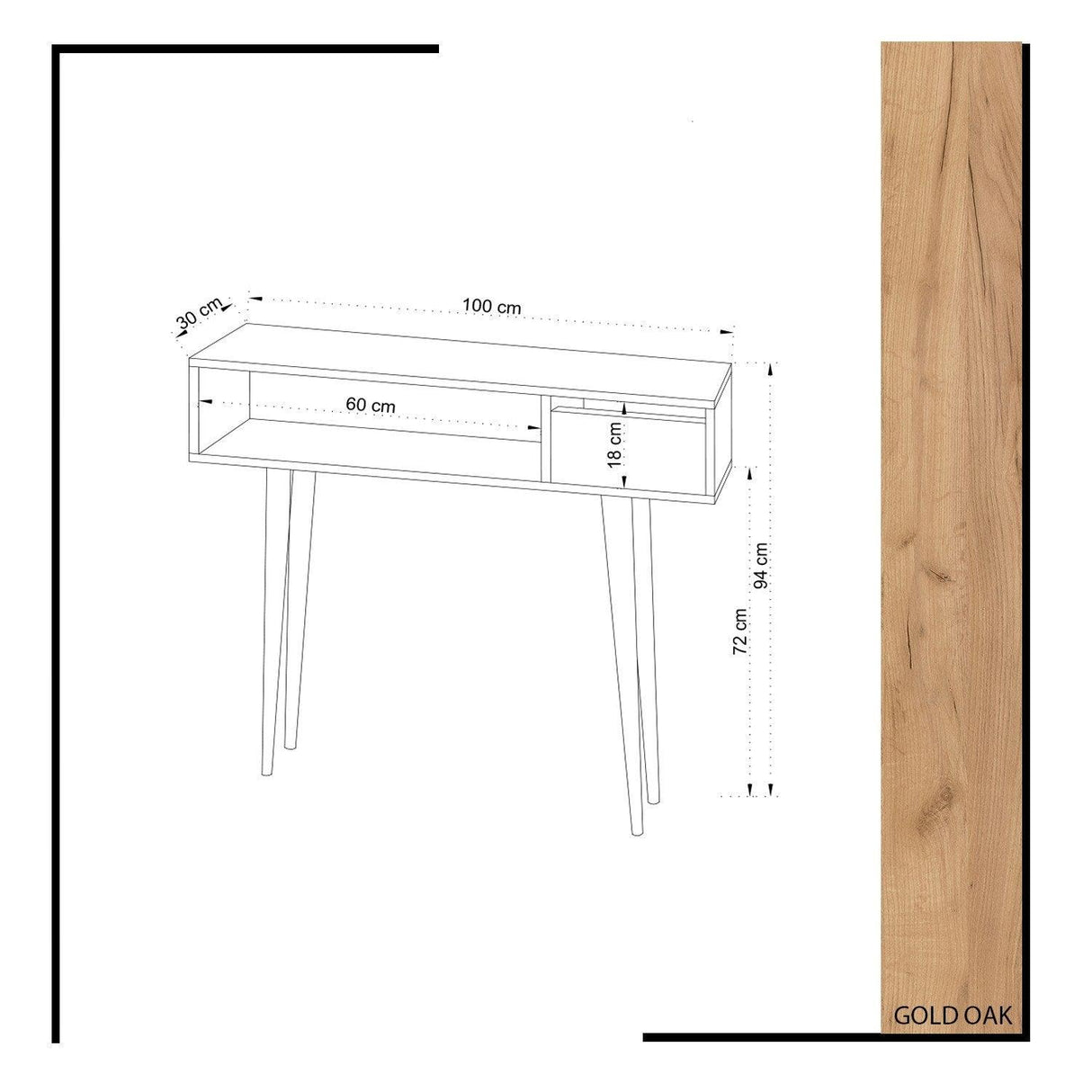 Consola Kiogi, Stejar, 100x94x30 cm