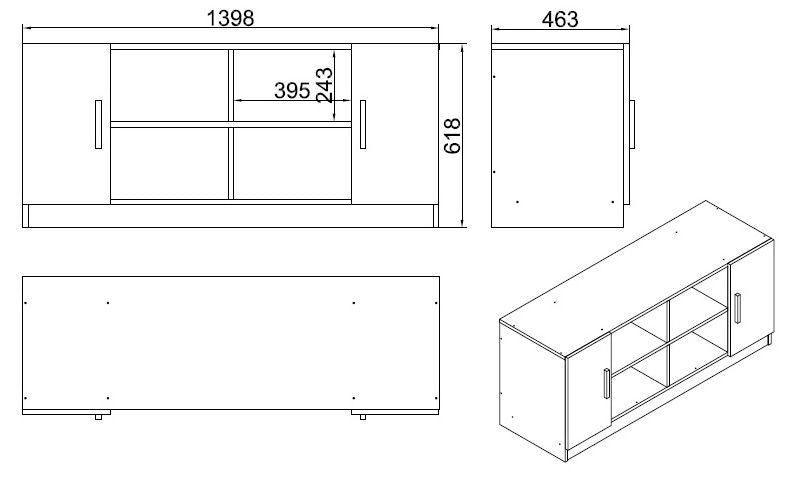 Consola Selma 2 usi 4 Compartimente, Alb, 140 x 62 x 47 cm