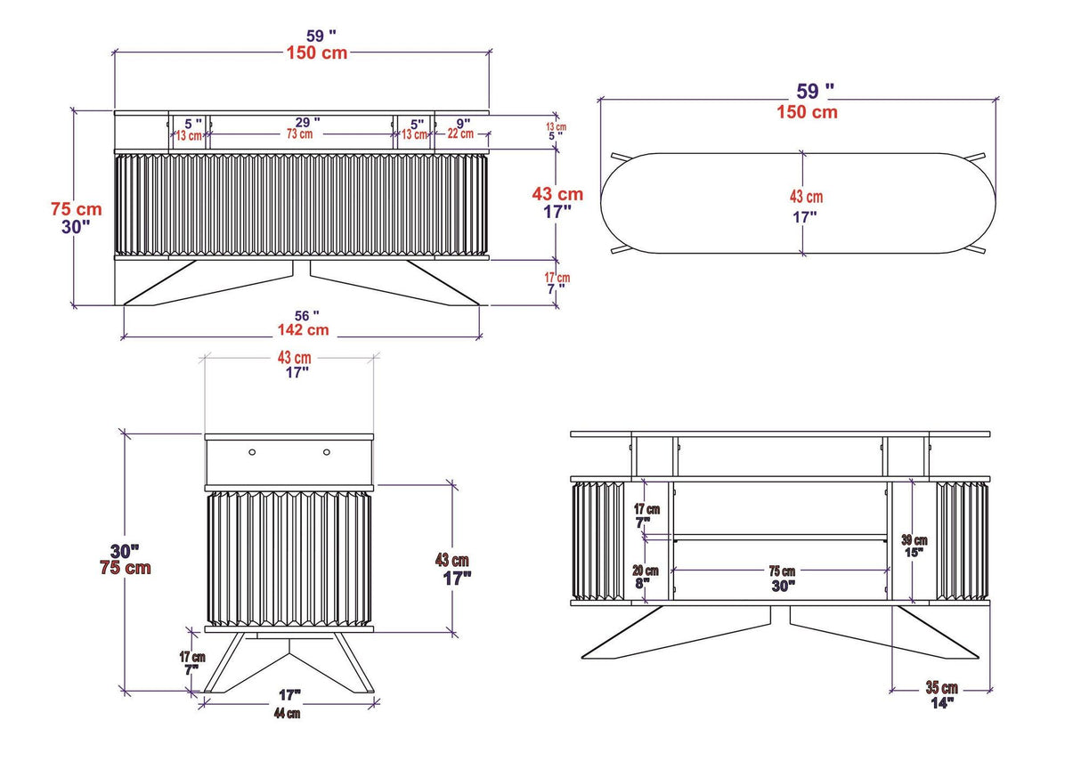 Consola Stor - Oak, White, Crem, 43x75x150 cm